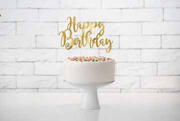 partydeco Tortenstecker, Cake Topper Happy Birthday 22.5cm, gold