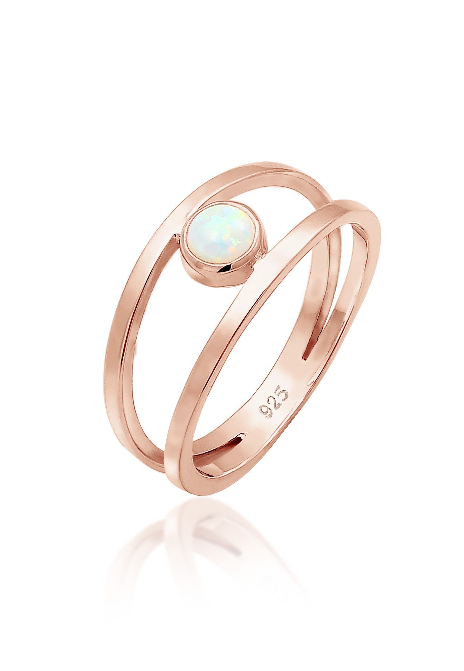 Elli Fingerring Bandring Zweireihig Synthetischer Opal Weiß 925 Sterling Silber