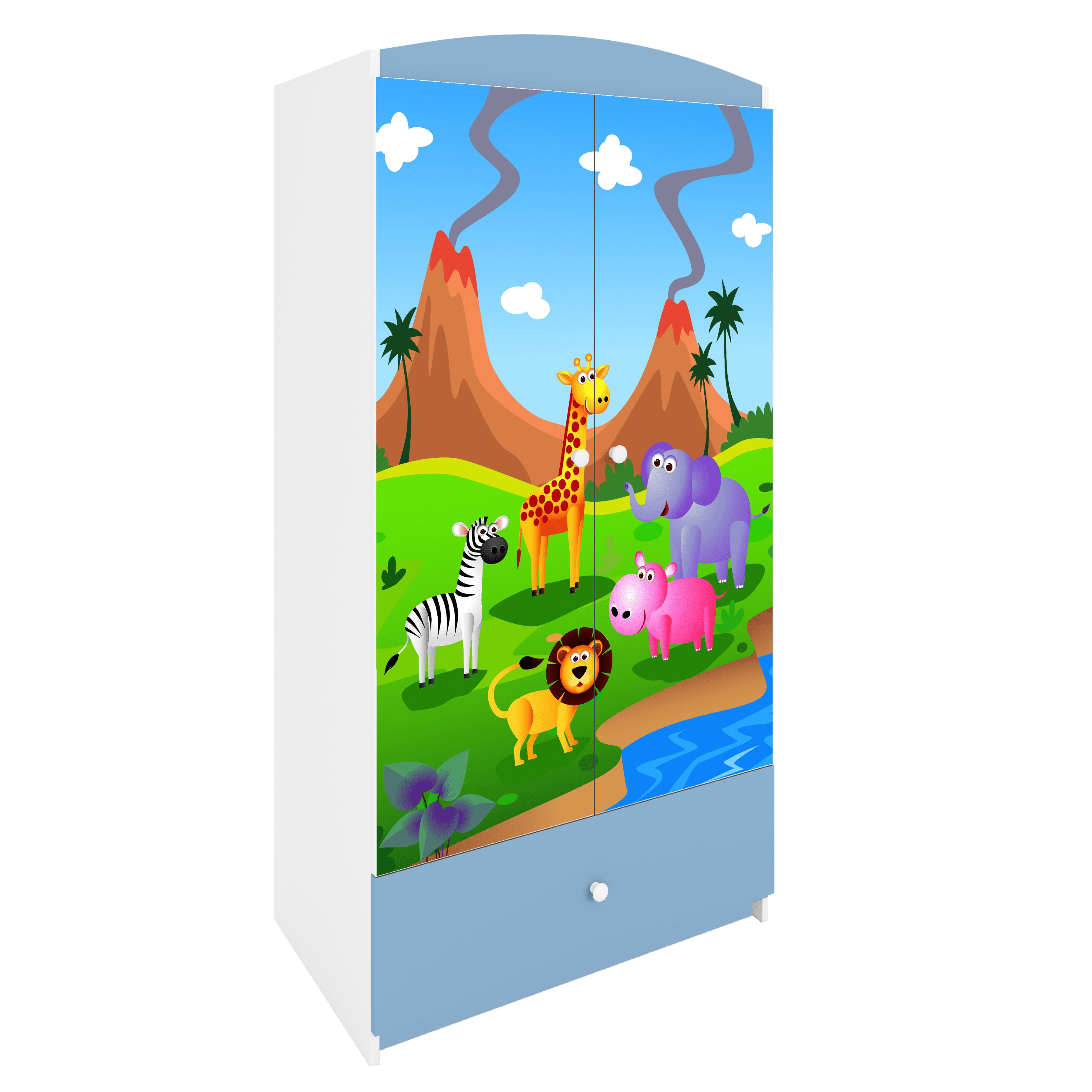 Raumhirsch Furniture Kinderkleiderschrank mit Tiermotiven - Kleiderschrank für Kinder (Kinderzimmerschrank für Jungen & Mädchen, Mit Ablagefächern & Kleiderstange) neutrale Motive, langlebig, verschiedene Farben & Designs