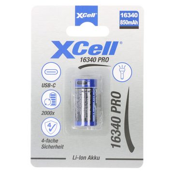 XCell XCell Pro 16340 Li-Ion Akku CR123A geschützter Li-Ion Akku, mit USB-C Akku 850 mAh (3,6 V)