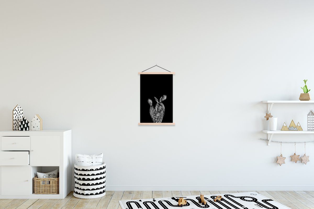 MuchoWow schwarz Wohnzimmer, Poster für Bilderleiste, und schwarzem weiß, auf eines Kaktus Hintergrund St), Textilposter - Posterleiste, Blätter (1 Magnetisch