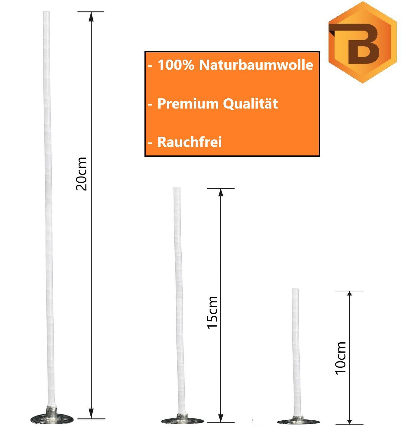 Bienenbiya Kerzenhalter Kerzendocht 150 natürlich Wick, Dochthalter Stoffe lang Candle cm aus DIY 150 mit für Stk. Metallfuß Teelichtdochte und Baumwolle, ohne gefährliche (100% Runddocht, 10+15+20 St., Rauchfrei, Kerzenherstellung)