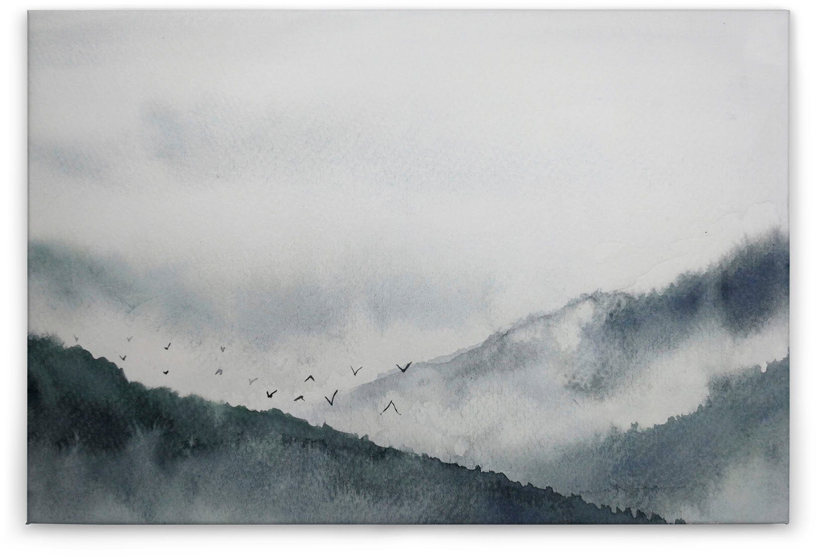 A.S. Création Leinwandbild Gloomy Landscape, Kinder, Kunst, Wald (1 St), Nebel Keilrahmen Berg Gebirge Landschaft Leinwand-Bild Wohnzimmer Wand