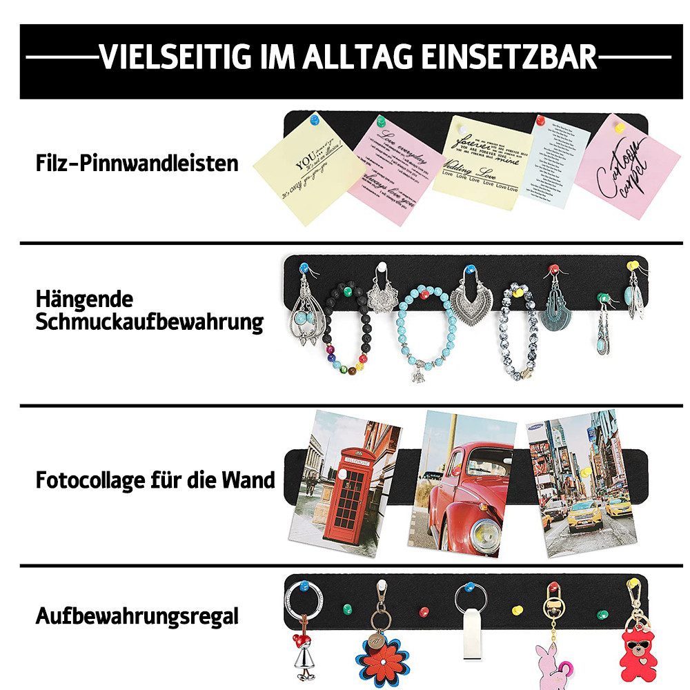 Zyronn Pinnwand selbstklebende Filz-Pinnwand,6er-Set Filz-Pinnwandleisten, 33x5x0.9cm, (6-tlg), Memotafeln Notiztafel für Fotos, Notizen und Termine, für Schlafzimmer