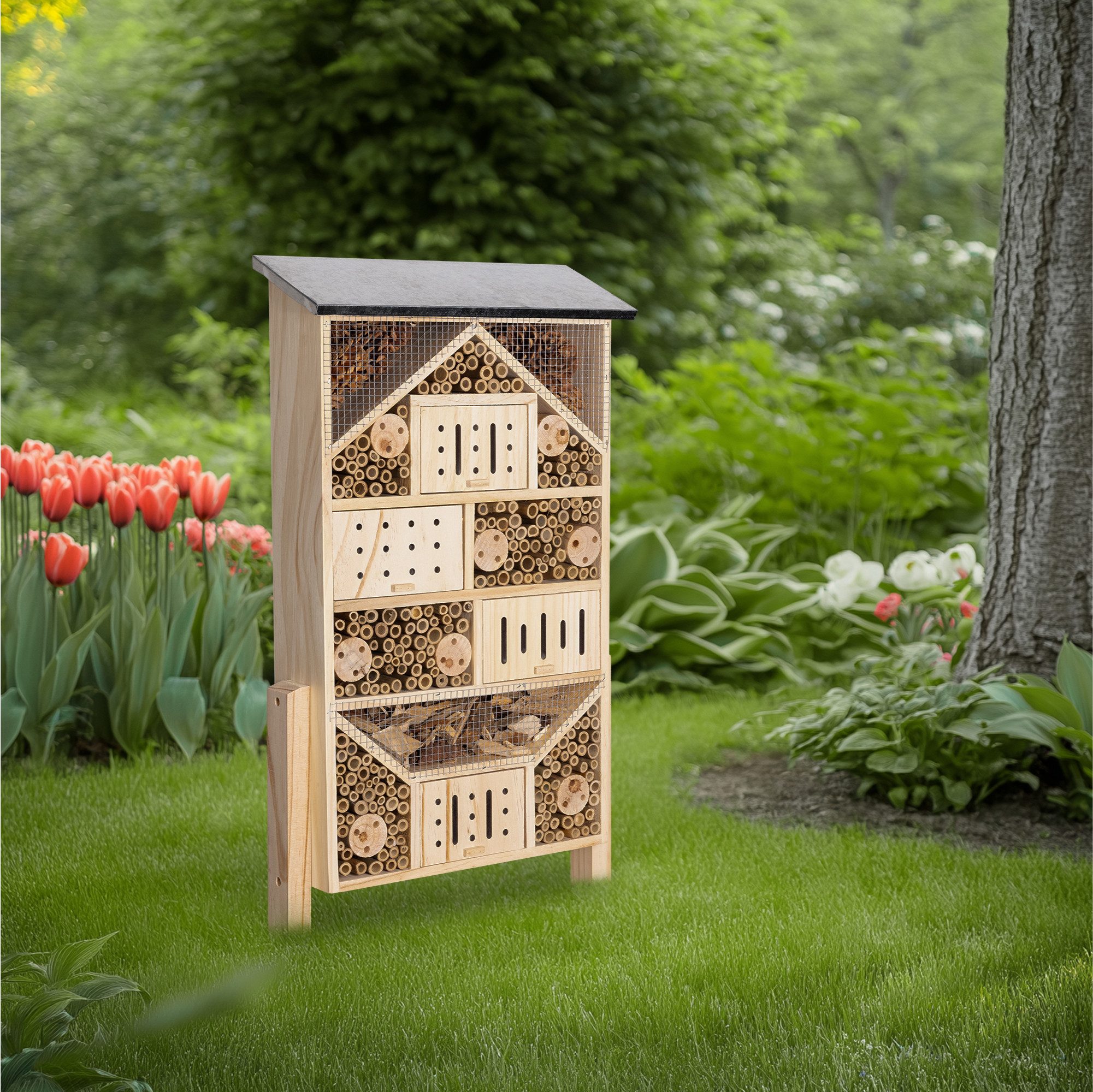 Navaris Insektenhotel Insektenhotel groß wetterfest XXL - Mit Metall-Dach - Bienenhotel, (1-St)