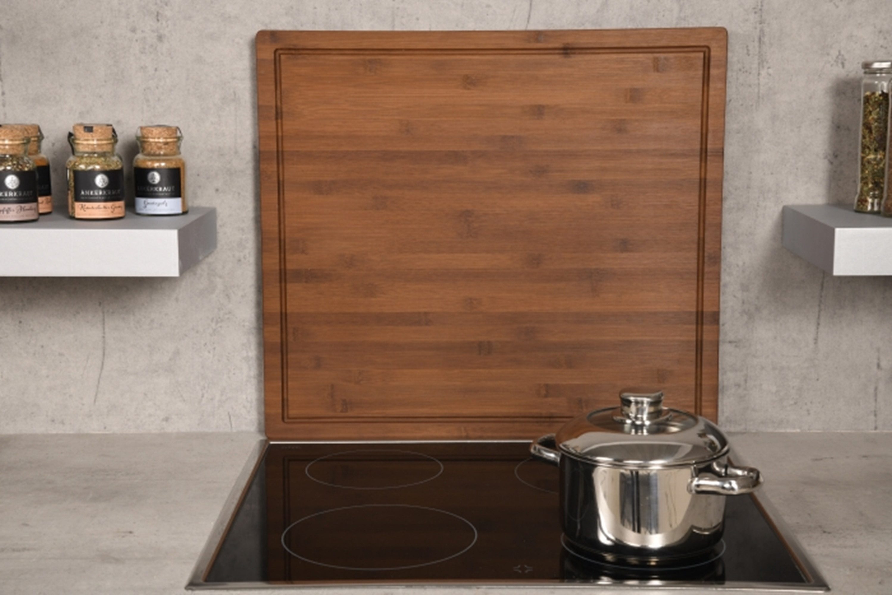 Kesper Schneide- und Abdeckplatte XXL Herdabdeckplatte 56 x 50 x 4 cm aus FSC Bambus, Bambus Dunkel, Dunkelbraun, auch als Schneideplatte oder Backbrett nutzbar