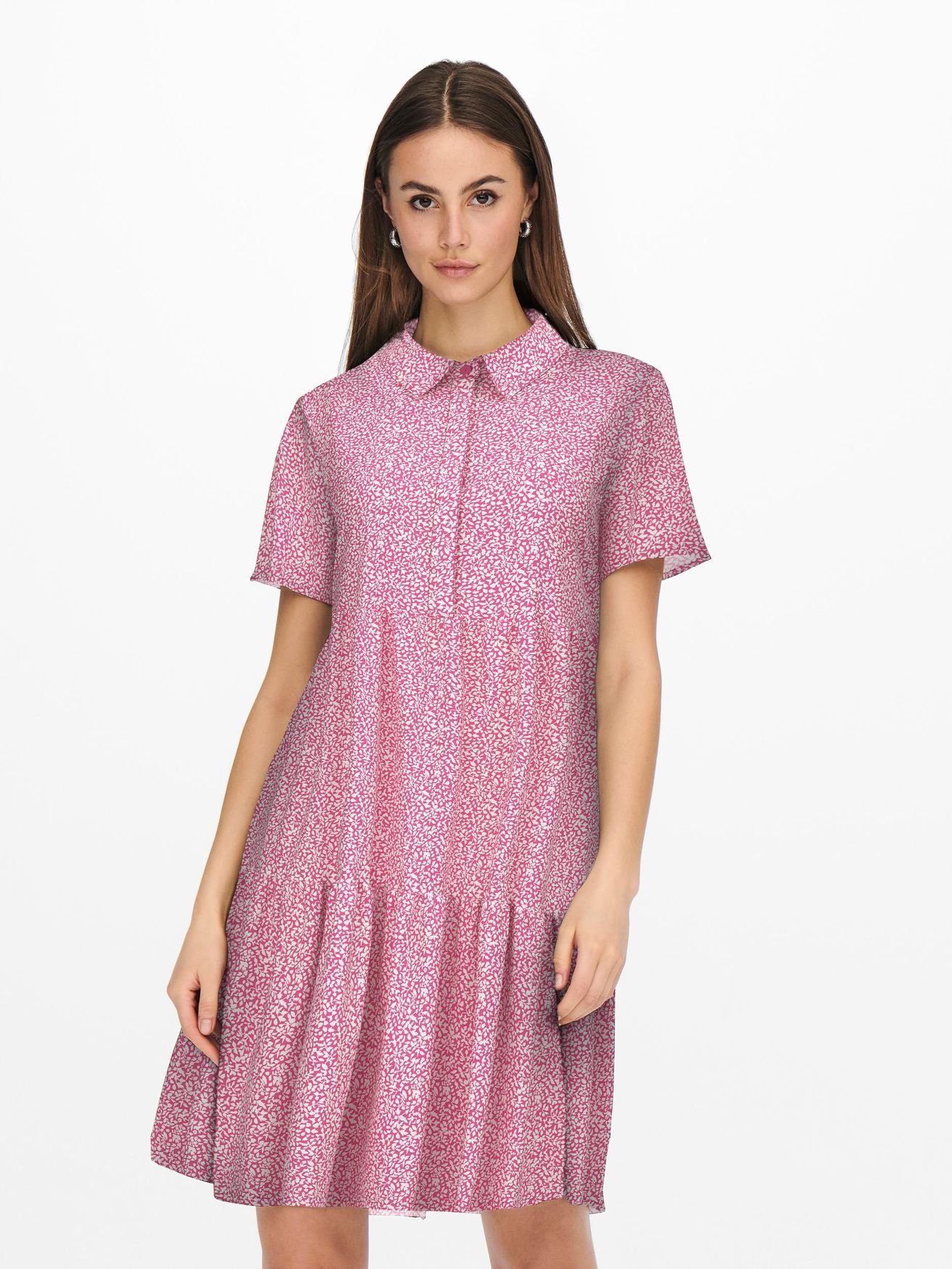 JACQUELINE de YONG Shirtkleid Lockeres Mini Print Kleid Blusen Kurzarm Dress JDYPIPER (knielang) 4880 in Pink