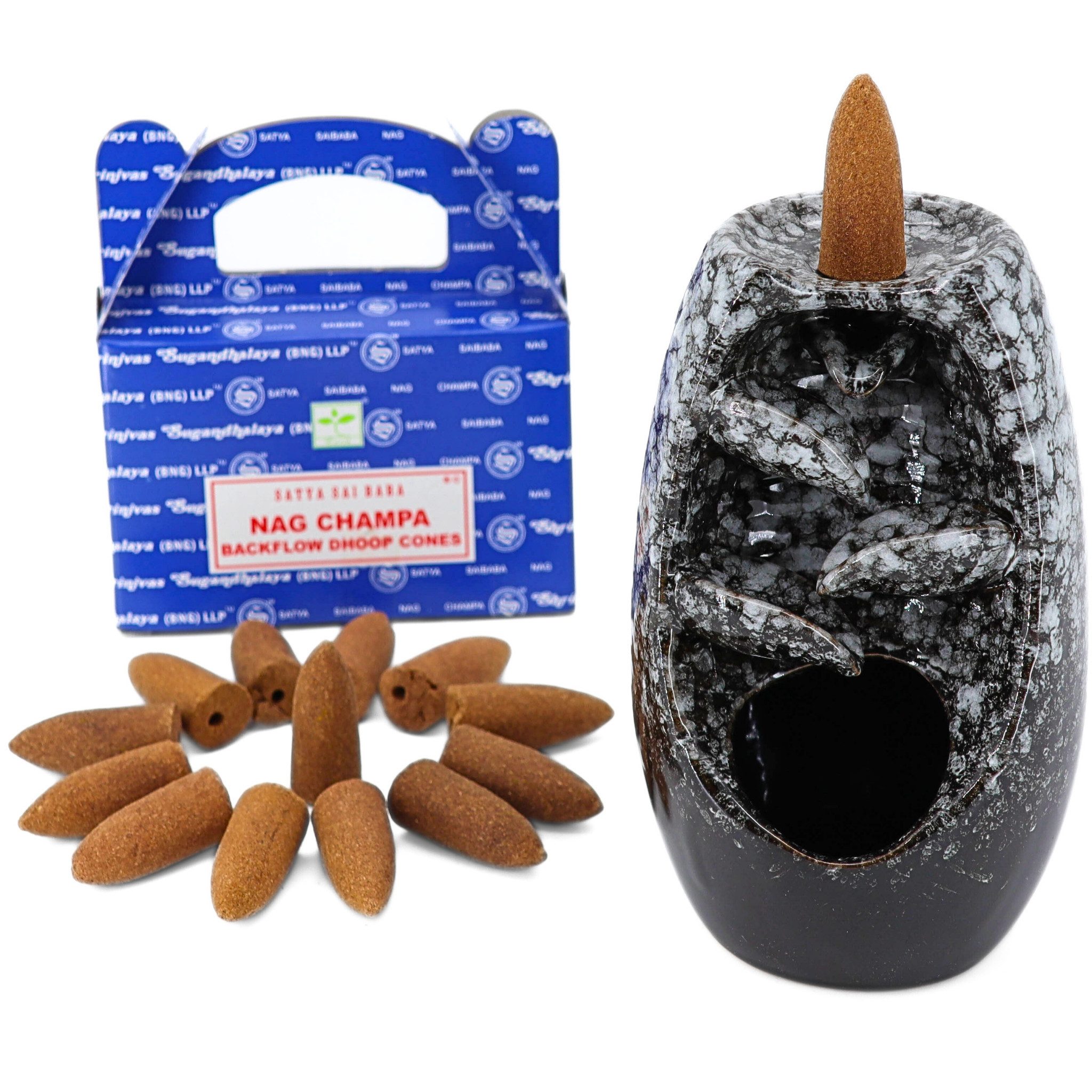 LAVISA Räucherkegel Rückfluss Räucherkegelhalter Wasserfall, Weihrauchbrenner mit Kegel, Räuchergefäß Weihrauchbrenner Räuchergefäß Satya Nag Rückflusskegel