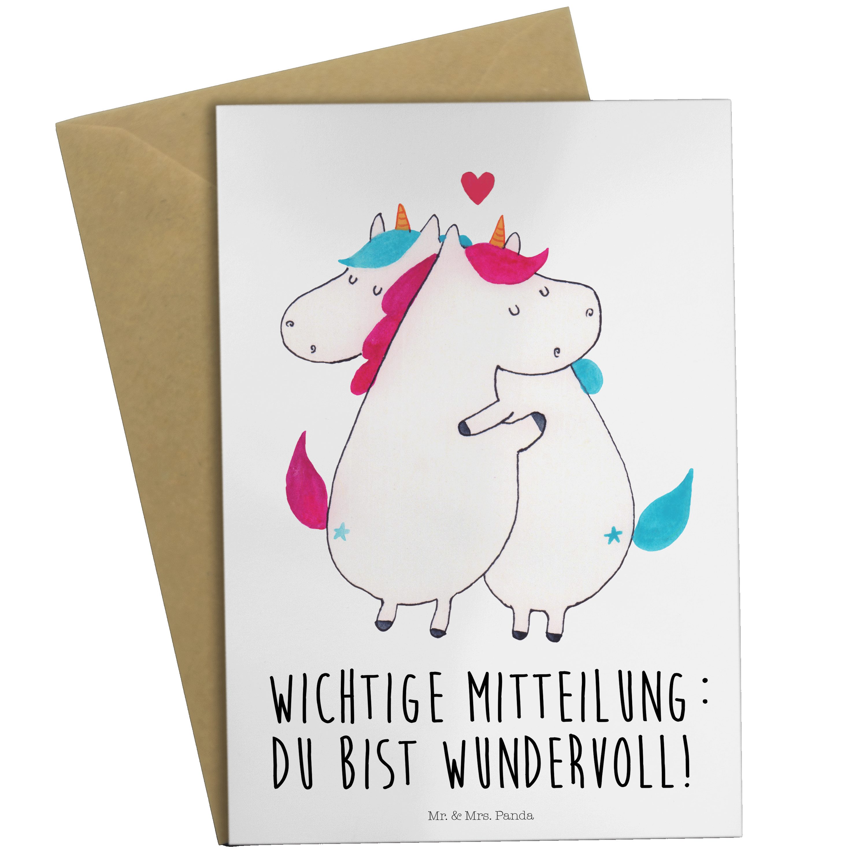 Mr. & Geschenk, Einhorn Pegasus, Kart Grußkarte - Mitteilung - Panda Mrs. Geburtstagskarte, Weiß