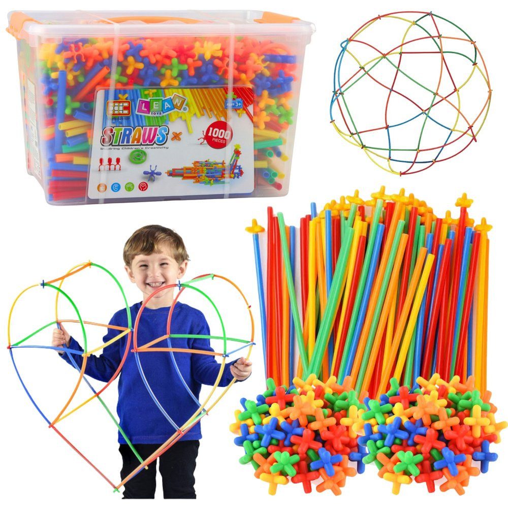 Wisam Strohhalme 3D 4D Bausteine ​​in einer Box, bunt, 1000 Stück. Spielbausteine