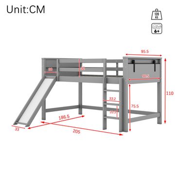 HAUSS SPLOE Hochbett 90*200cm mit hohes Geländer und mit Rutsche für Kinder Grau Ohne Matratze