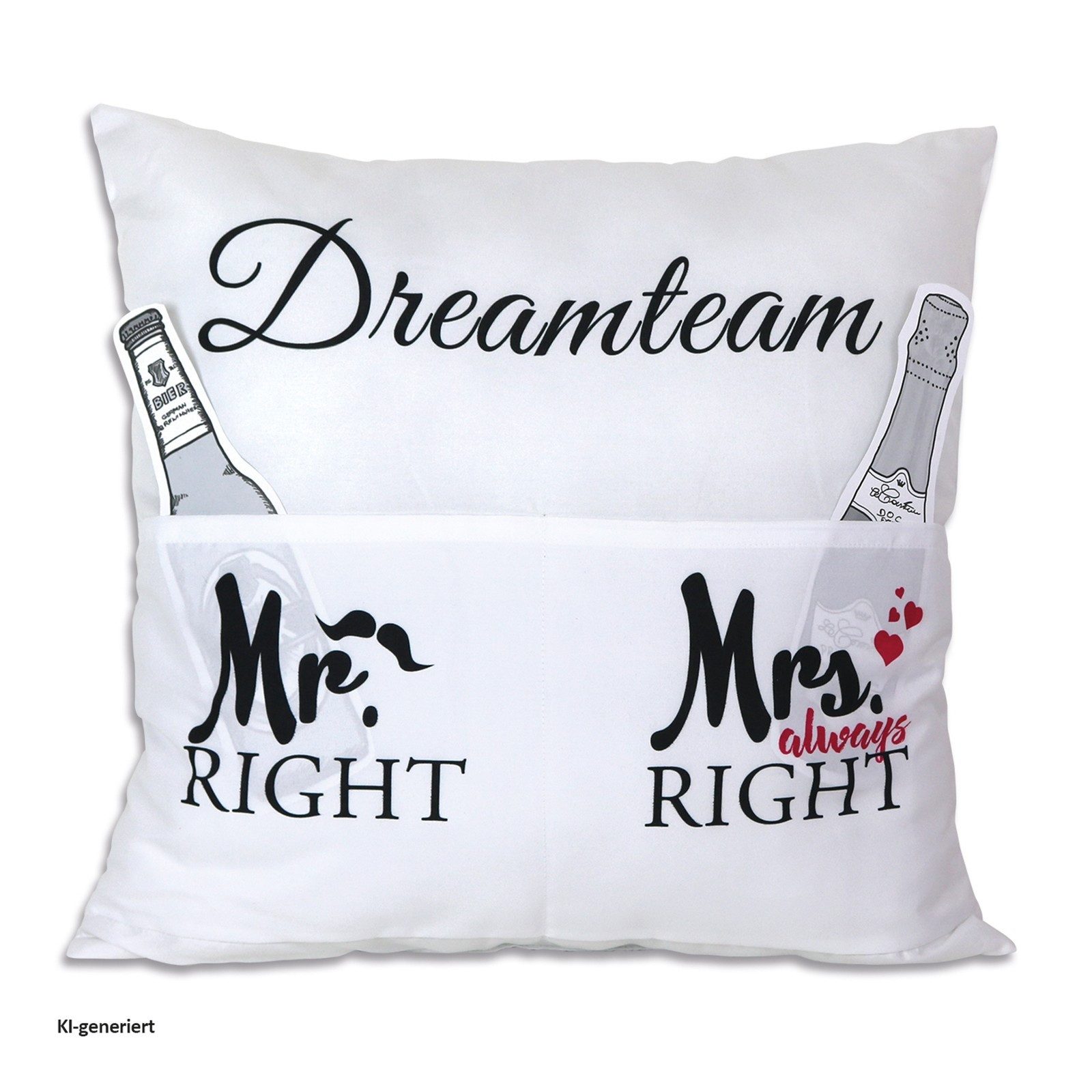 HTI-Living Dekokissen Kissen mit Taschen Dreamteam, Kopfkissen Kissen für Paare Geschenkidee