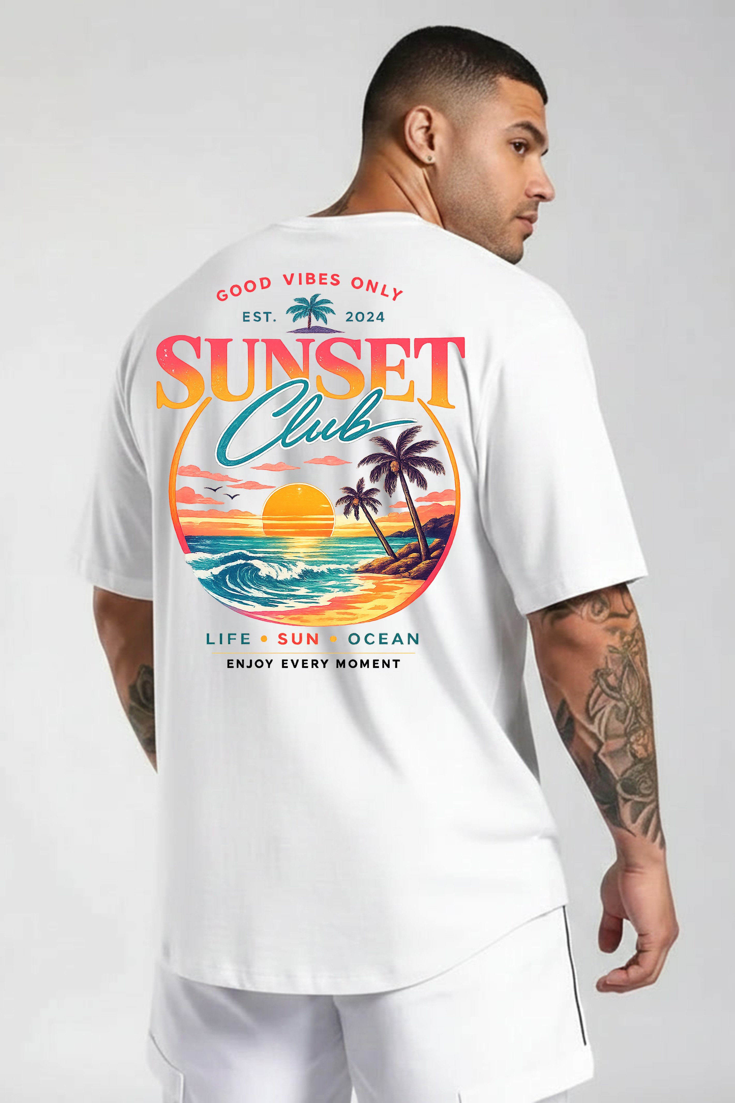 Banco T-Shirt Herren Sunset Club - Casual Printshirt Basic Rundhals Rundhalsausschnitt mit Nackenband – formstabil & bequem