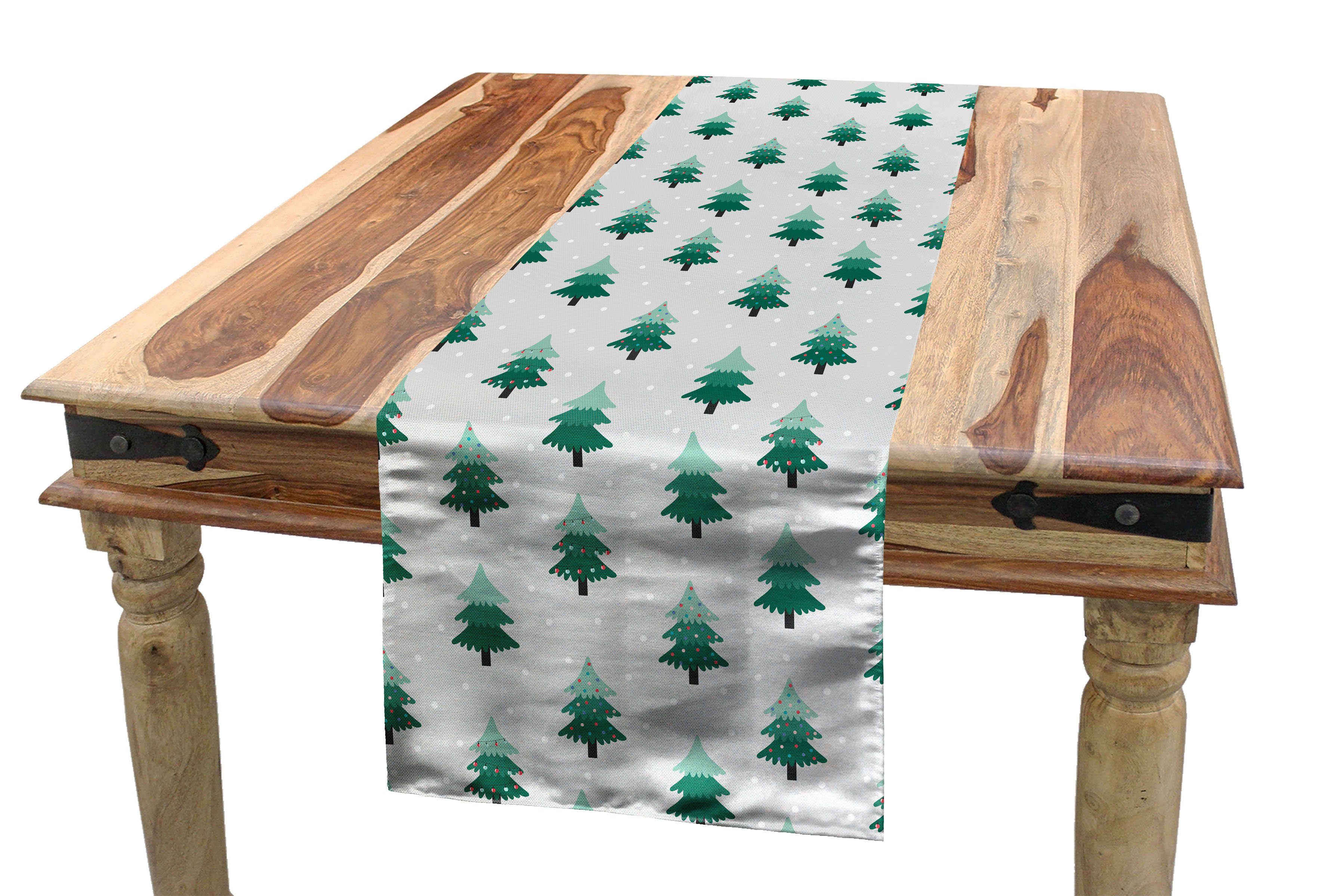 Abakuhaus Tischläufer Esszimmer Küche Rechteckiger Dekorativer Tischläufer, Grünes Weihnachten Zier Pines Snows