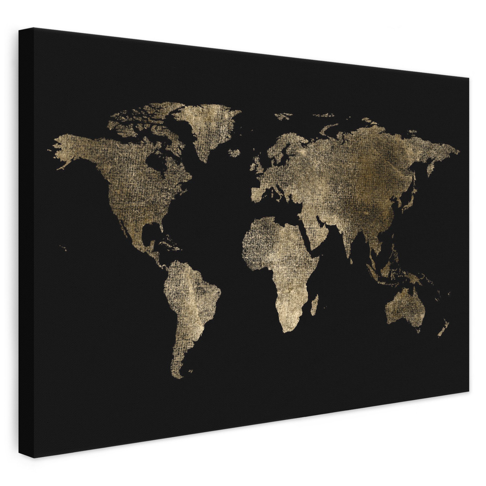 OneMillionCanvasses® Leinwandbild Weltkarte - Gold - Schwarz - Erde - Luxus, Fotodruck (1 St), Leinwand Bilder Klein, Wand Dekoration Aesthetic 30x20 cm