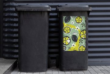 MuchoWow Wandsticker Sommer - Obst - Blumen - Grau (1 St), Mülleimer-aufkleber, Mülltonne, Sticker, Container, Abfalbehälter