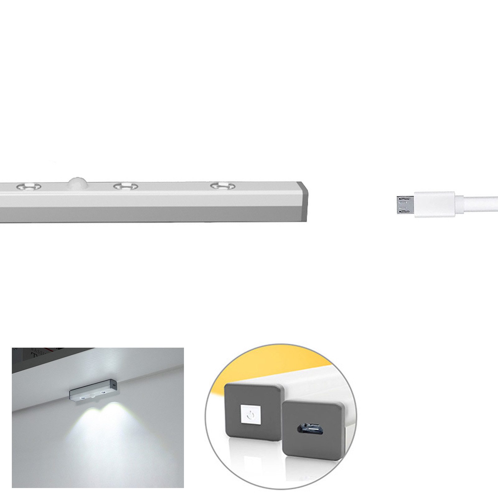 MUPOO LED Unterbauleuchte LED Küchenunterbauleuchte,Schrankbeleuchtung mit Bewegungsmelder, Dimmbar, LED-Unterbauleuchte Wiederaufladbar,Dimmbar Sensor Licht,2 Modi