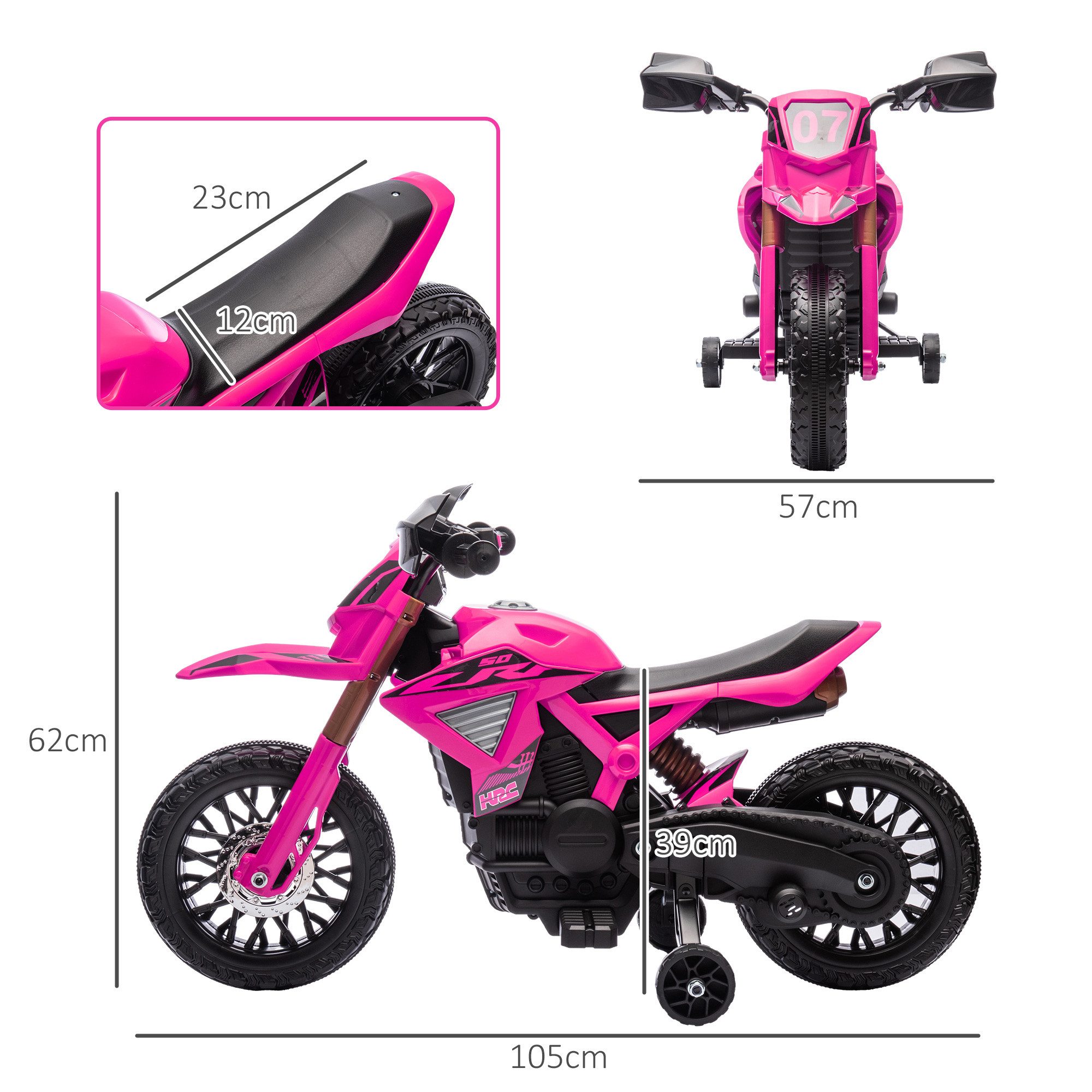 AIYAPLAY Elektro-Kindermotorrad mit Stützrädern, Hupe und Startgeräusch, Belastbarkeit 30 kg, (1-tlg), 3 km,h, für 3-8 Jahre Kinder, max. 30 kg, Rosa