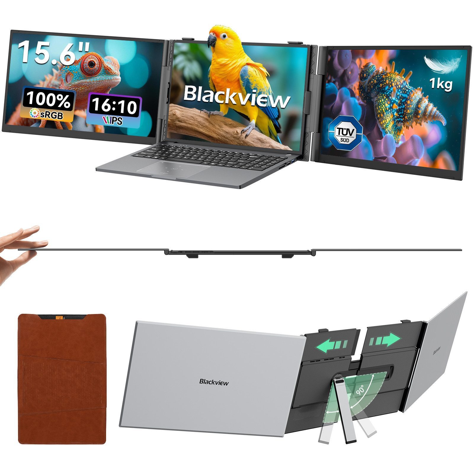 blackview 15.6" FHD Laptop Bildschirm Erweiterung D8, Portabler Monitor for Notebook (keiner, 1 GB, 1 GB SSD, 1kg, 16:10, 14-17,3 Zoll & Windows/Mac/Android/Chrome-Kompatibilität)