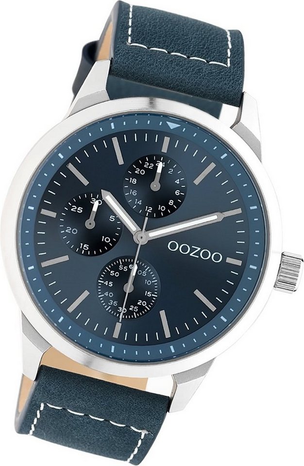 OOZOO Quarzuhr Oozoo Leder Unisex Uhr C10905 Analog, Damen, Herrenuhr  Lederarmband dunkelblau, rundes Gehäuse, groß (45mm)