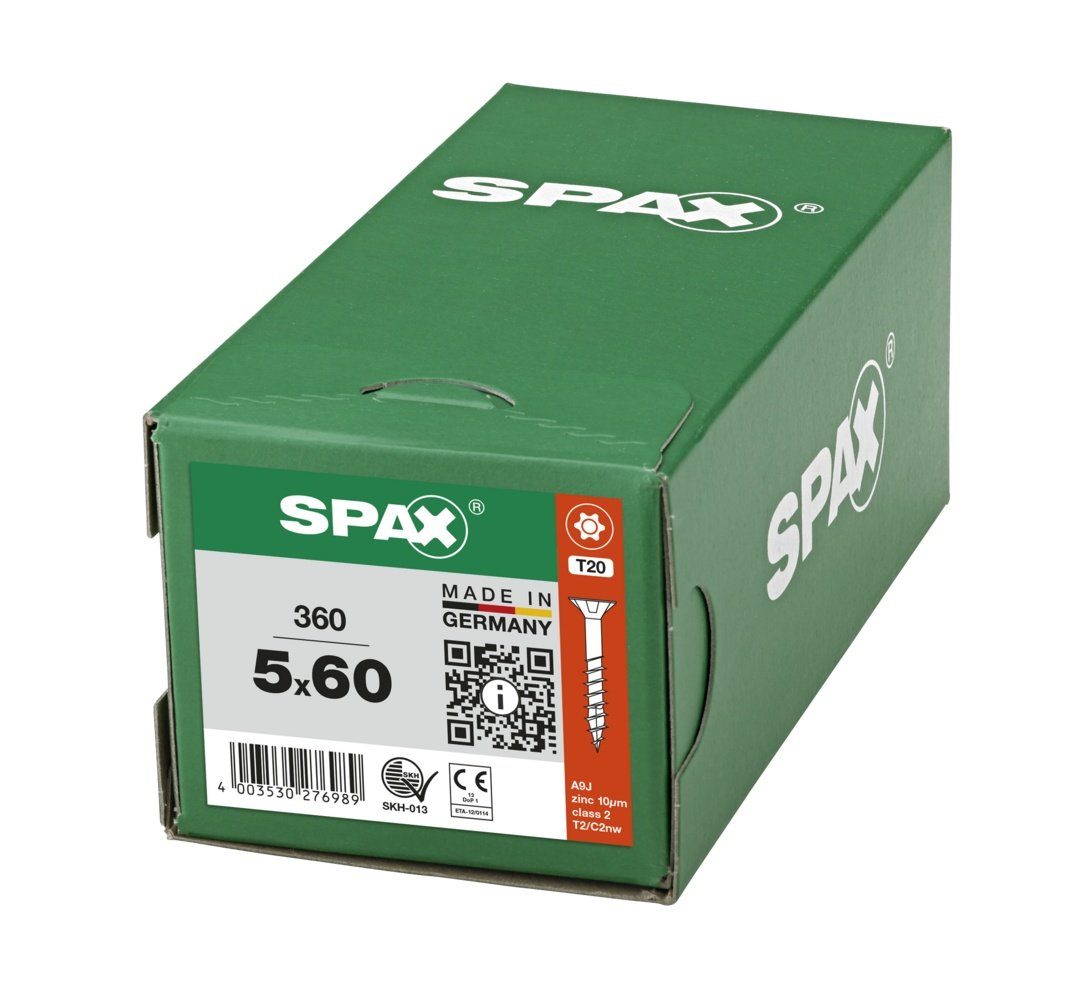 5x60 St), SPAX 360 weiß verzinkt, Universalschraube, Spanplattenschraube mm (Stahl