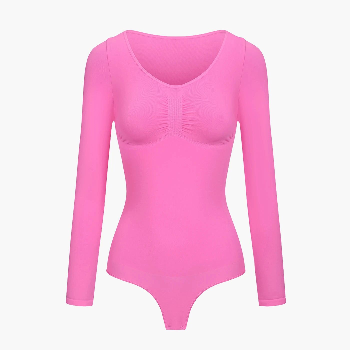 cfab (creamy fabrics) Miederbody Bodysuit Sculpting Shapewear Longsleeve mit String-Rosa Pink-S (1-tlg) Figurformend