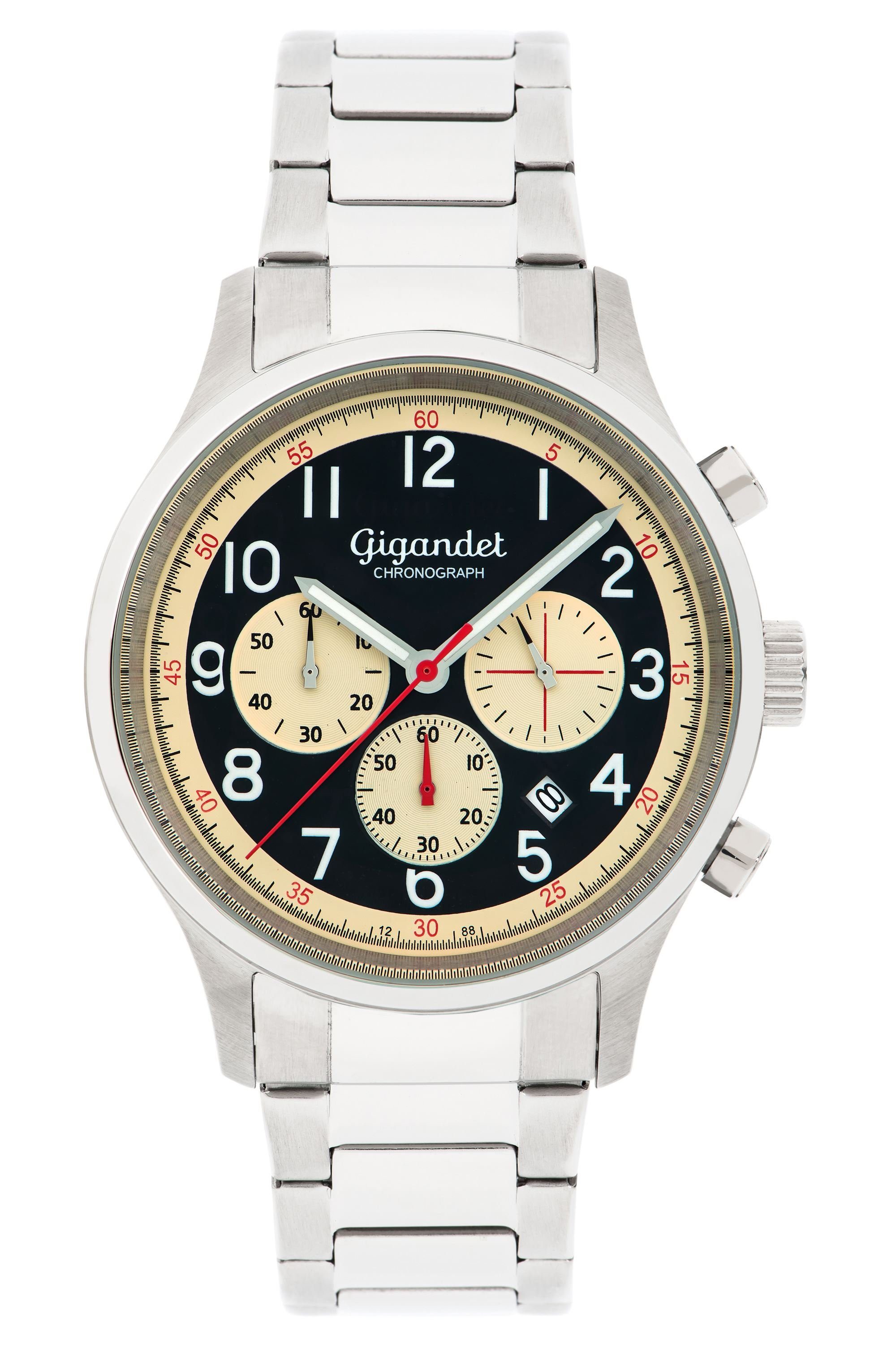 Gigandet Chronograph Armbanduhr, Herrenuhr, Sportuhr, 44mm, EFFICIENCY G50-005, Mineralglas, Datumsanzeige, Edelstahlband, 5bar/50m wasserdicht
