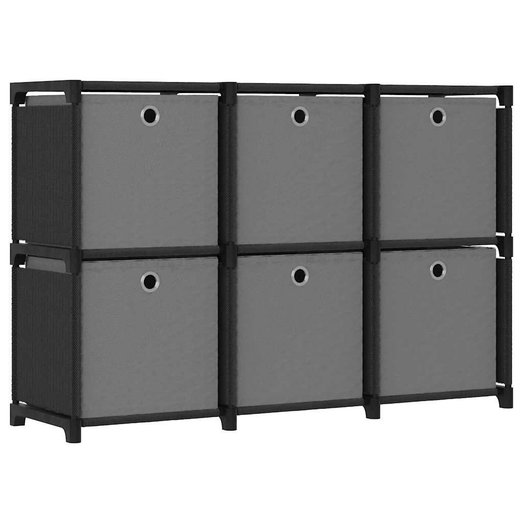 furnicato Regal Würfel-103x30x72,5 cm Schwarz Grau mit 6 Stoffboxen, 1-tlg., Stabiles Standregal mit viel Stauraum und Wandbefestigung für Zimmer