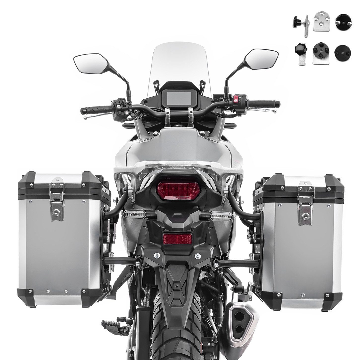 Bagtecs Koffer Set Motorrad Alukoffer 2x38 Liter Seitenkoffer XW38 silber + Adapter