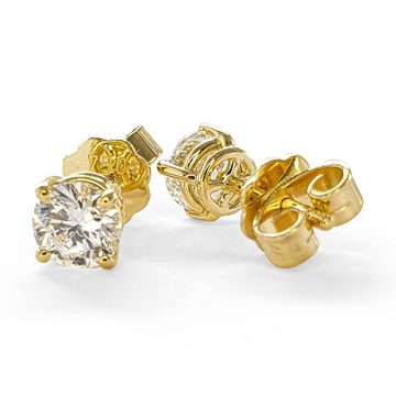 Webgoldschmied Paar Ohrstecker Diamant Ohrstecker 750 Gold mit 2 Diamanten Brillanten 1,05 ct F/IF, handgearbeitet