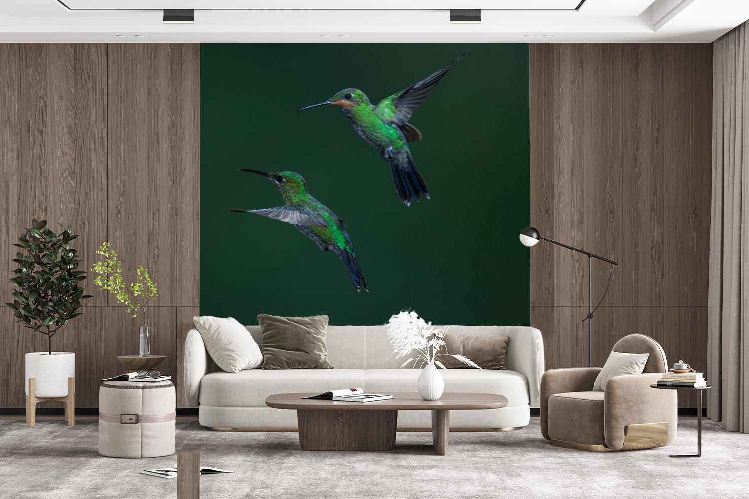 - für Vögel Schlafzimmer Fototapete MuchoWow Grün, Küche, bedruckt, Matt, (4 Vliestapete - Kolibri Fototapete St), Wohnzimmer