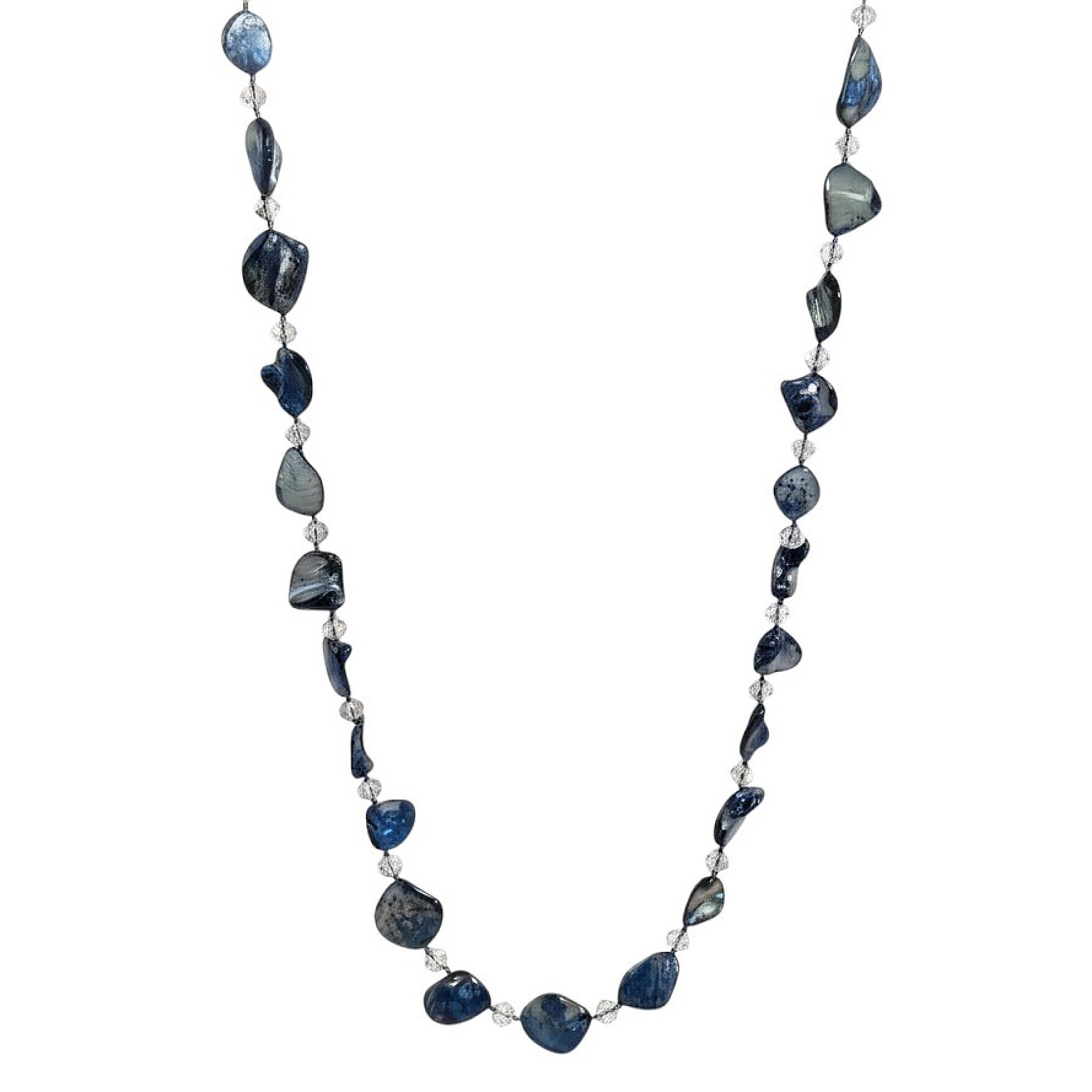 Lange Kette Damen Longkette 118 cm Damenkette blau grau wasserfest