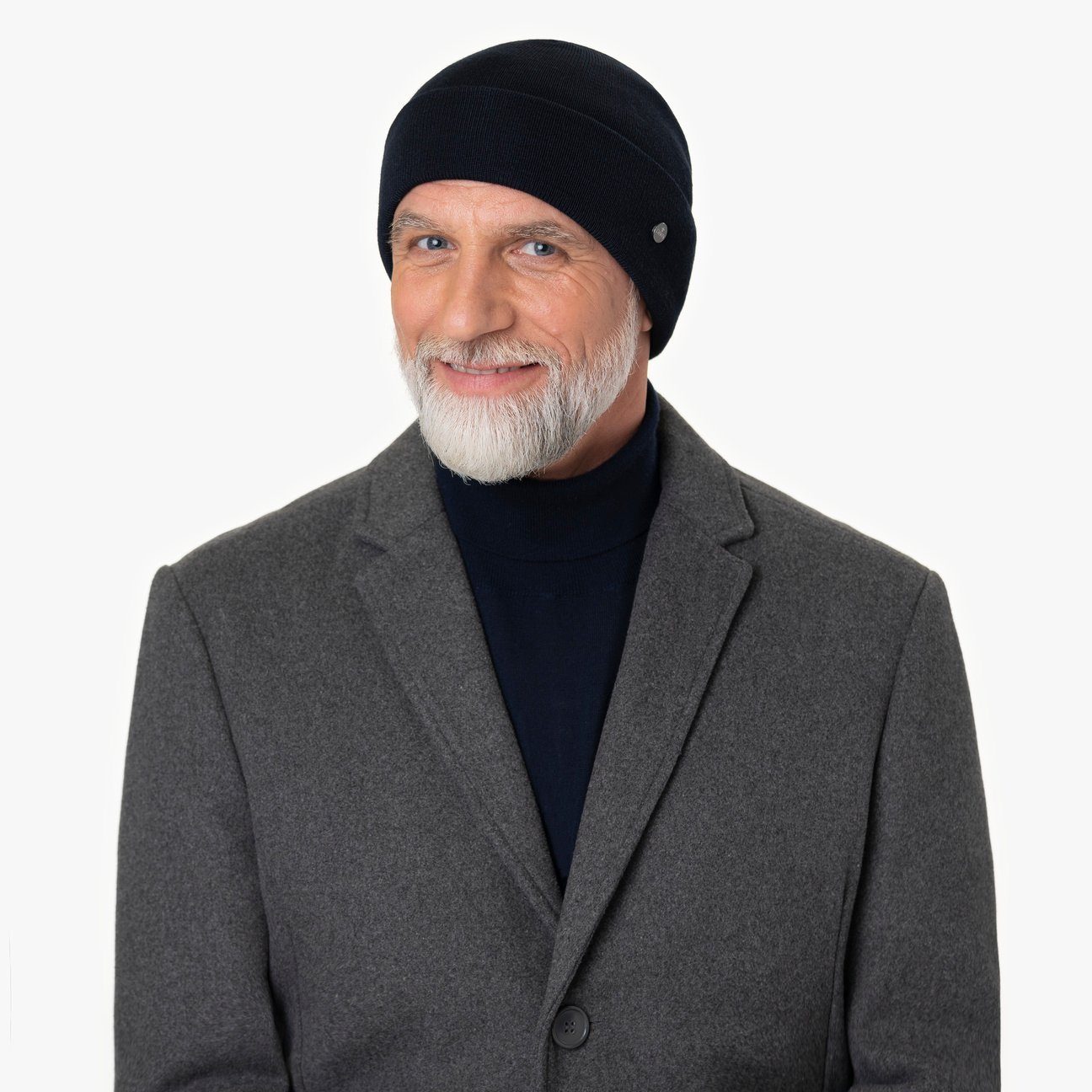 Lierys Beanie (1-St) Merinomütze mit Umschlag, denim Made in Germany