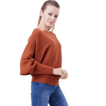 FIDDY Fledermauspullover Schulterfreier Fledermausärmel für Damen – lockerer Strickpullover