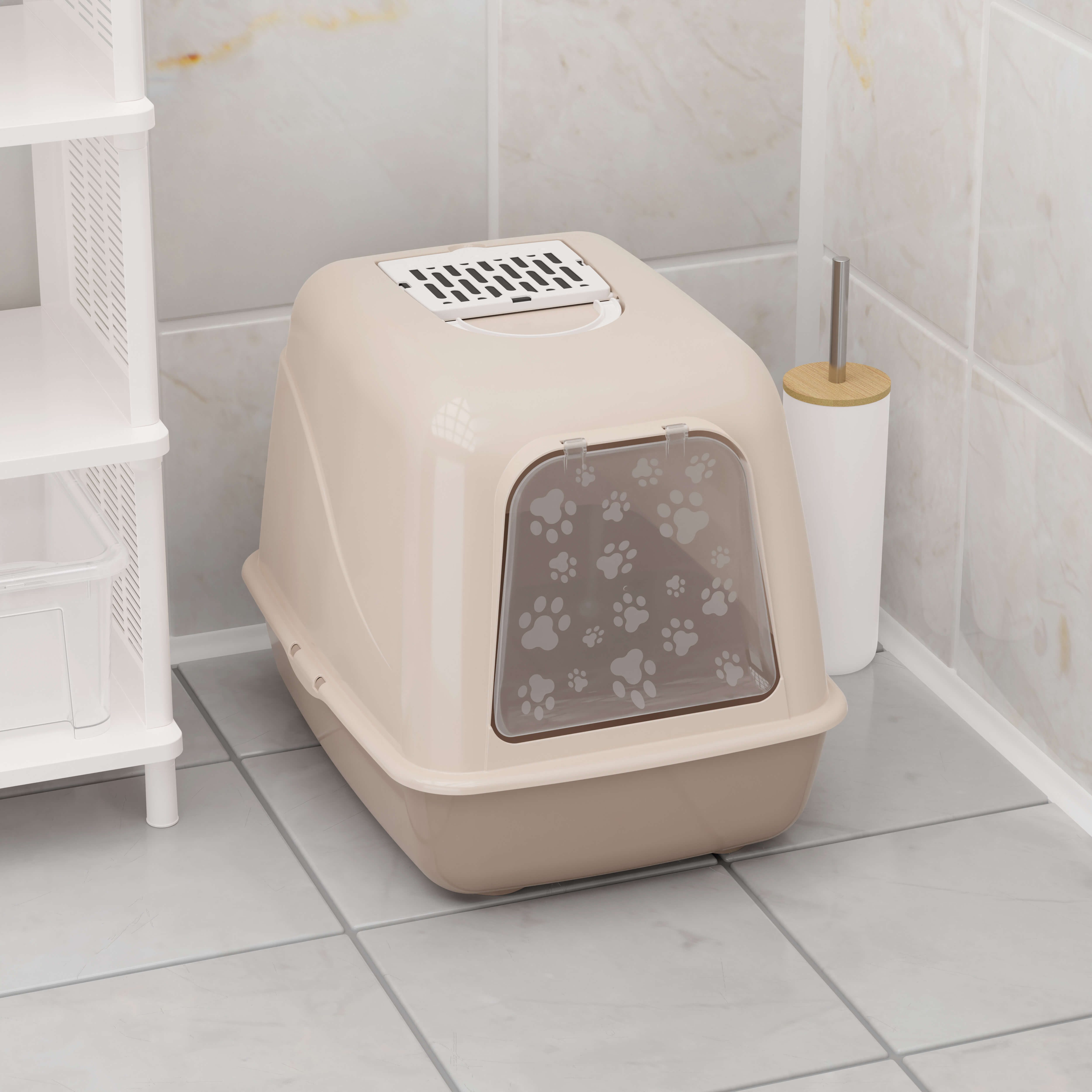 4BIG.fun Katzentoilette Schalentoilette Katzenklo Reinigungssieb Groß Beig