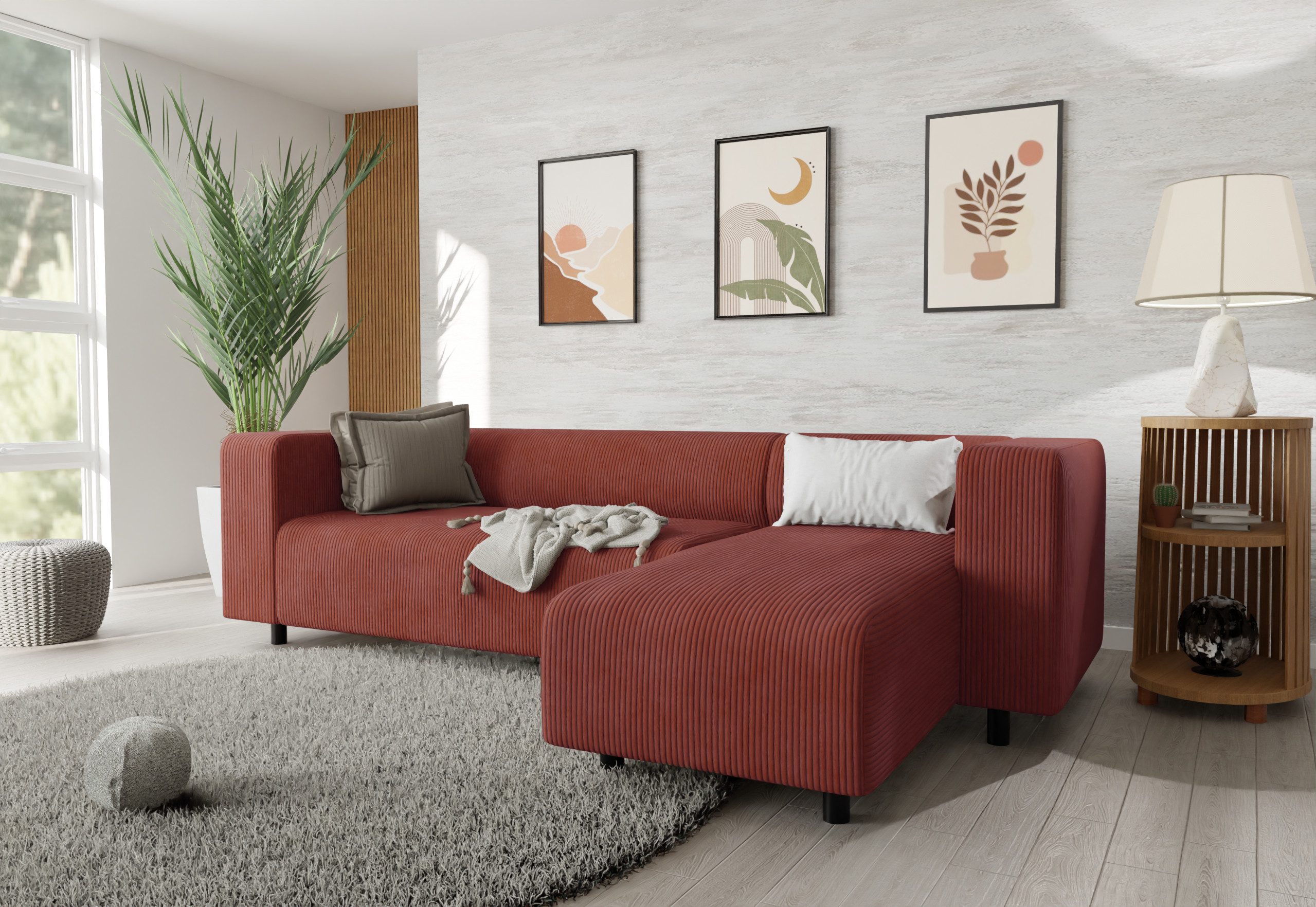 S-Style Möbel Ecksofa Gustav mit Ottomane aus Cord-Stoff mit bequemem Sitz, günstig online kaufen