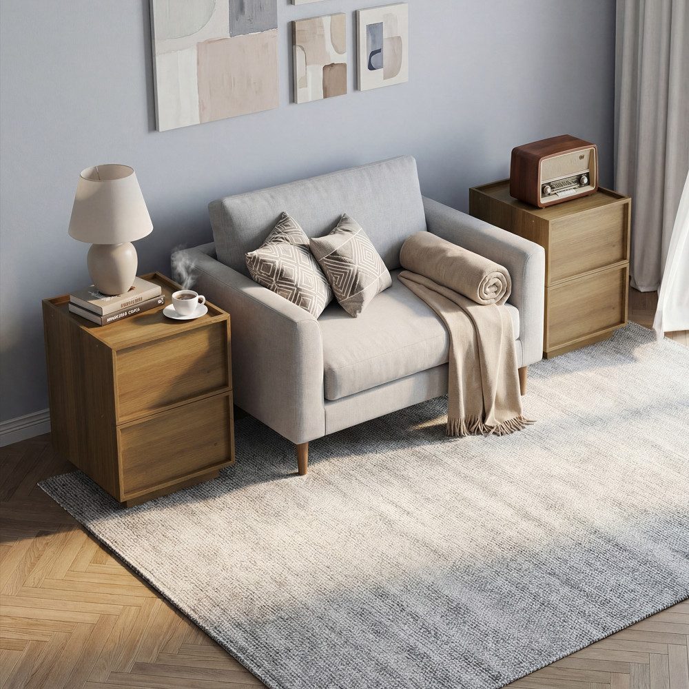 BBWL Nachttisch 1/2 St,2 Schubladen modern grifflos Holz MDF, Beistelltisch Schlafzimmer, Nachttisch Eiche kompakt stabil Staurau