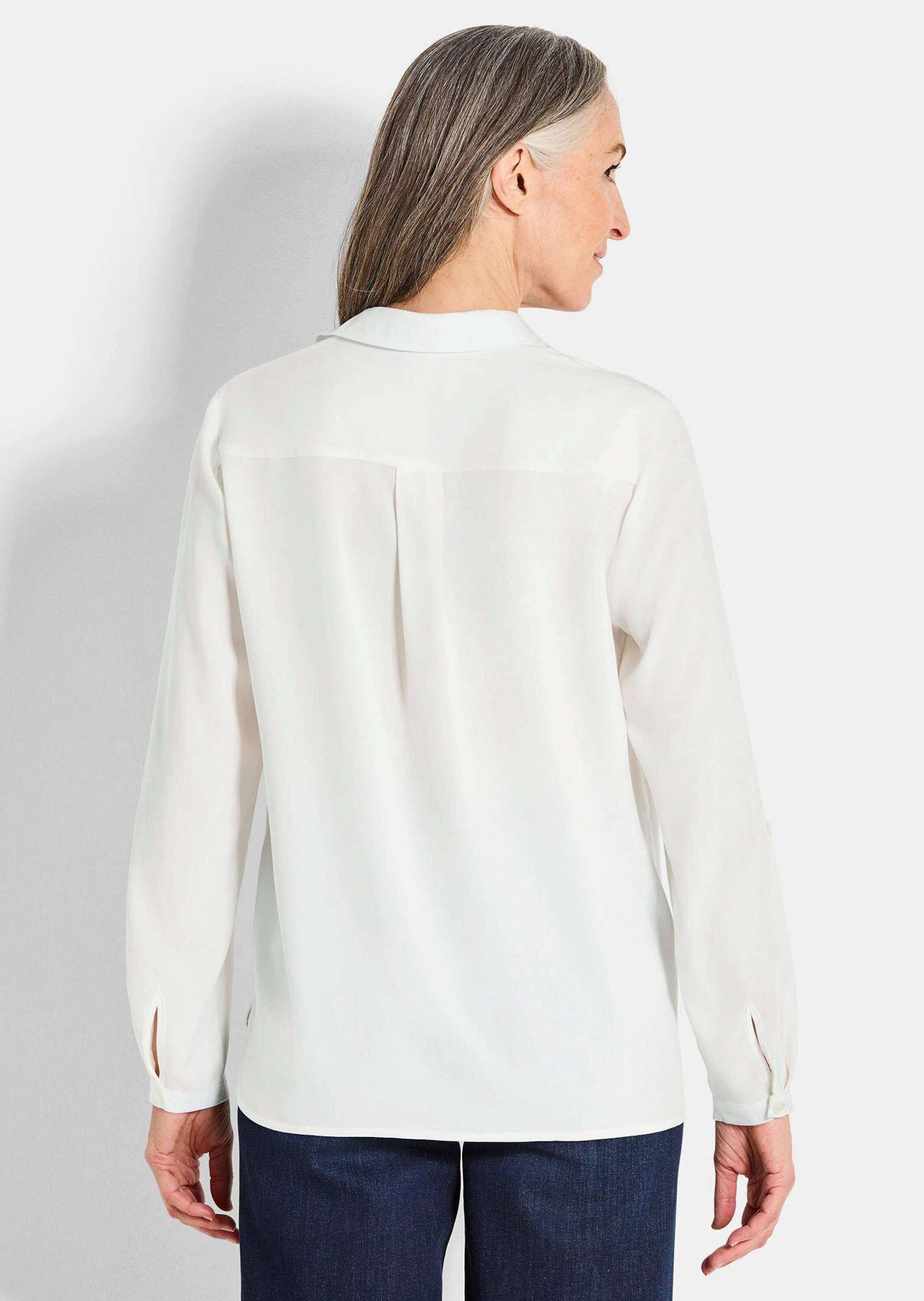 GOLDNER Klassische Bluse Zeitlose Viskosebluse mit Hemdkragen Fließende Hemdbluse mit Schlitzblende und Langarm