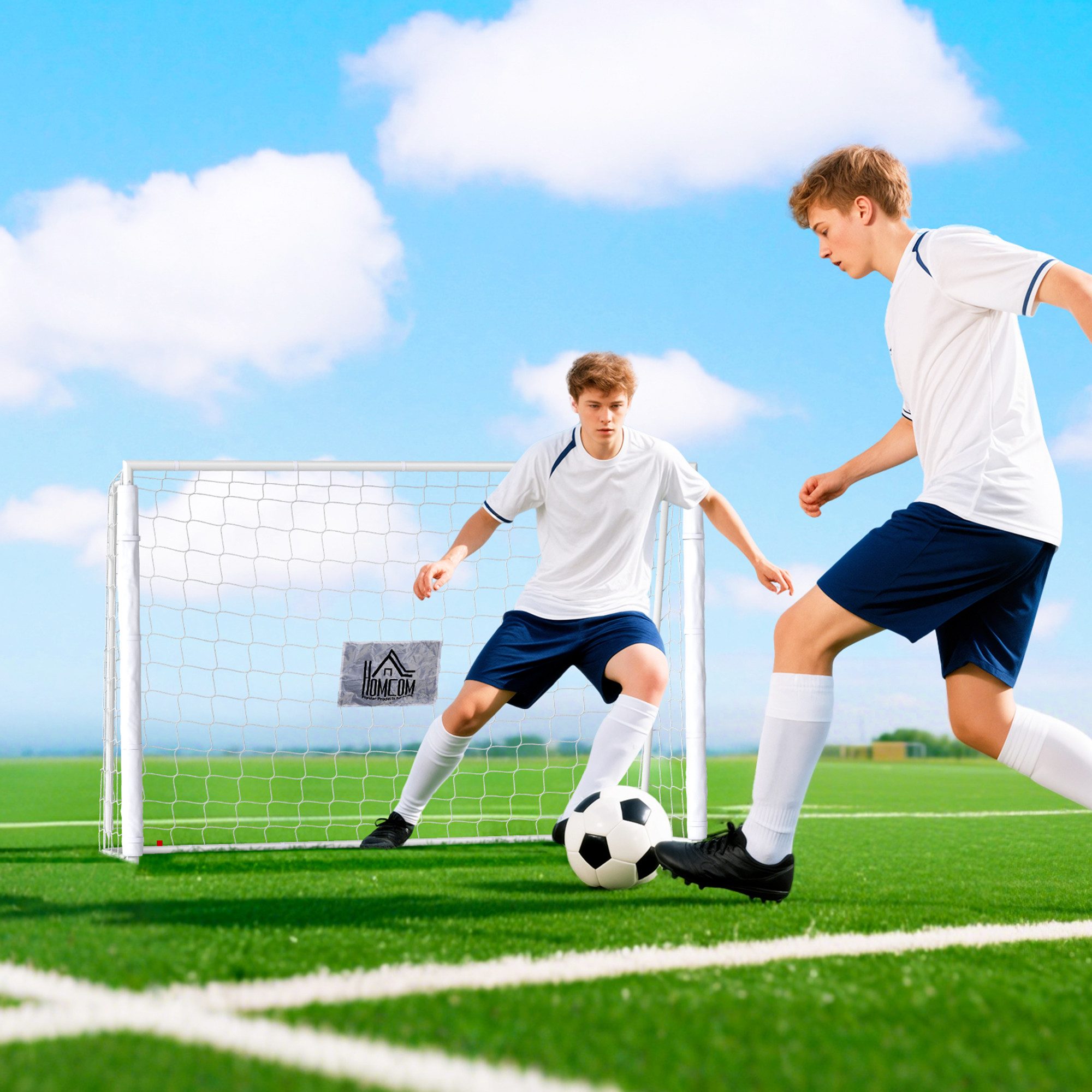 HOMCOM Fußballtor mit Netz, Erdhaken (Outdoor Torwand, 1 St., Fußball Tor für Garten), 186L x 62B x 123H cm, Weiß