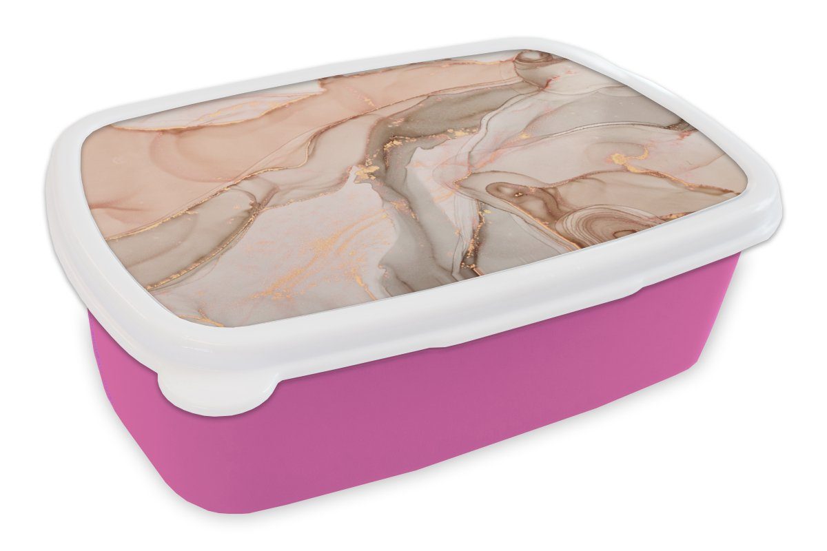 MuchoWow Lunchbox Marmor - Rosa - Rosa, Kunststoff, (2-tlg), Brotbox für Erwachsene, Brotdose Kinder, Snackbox, Mädchen, Kunststoff