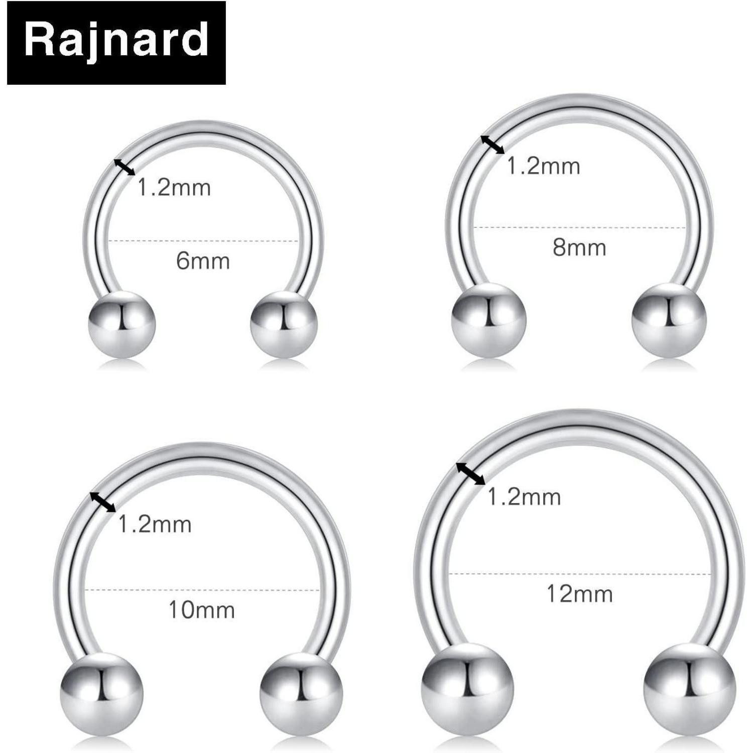 LuxusKollektion Nasenpiercing Nasenring 16G Chirurgenstahl Silber H26 8stk silber kugelnundspikes