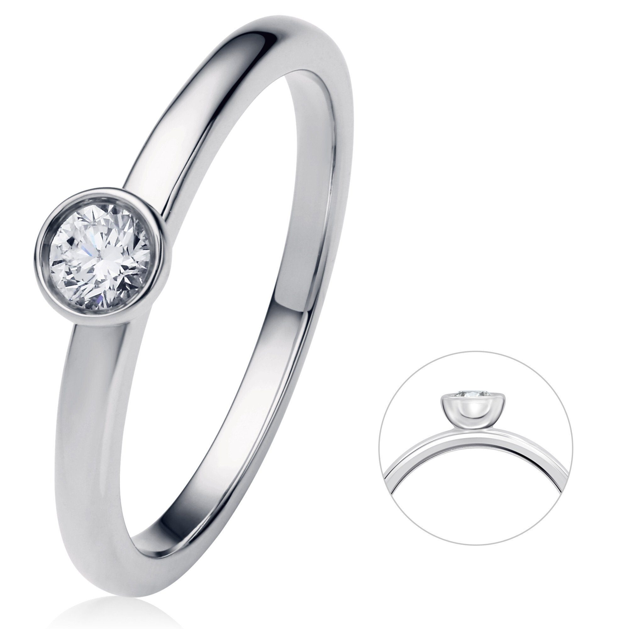 ONE ELEMENT Diamantring 0.2 ct Diamant Brillant Zarge Ring aus 585 Weißgold, Damen Gold Schmuck Zarge | Goldringe