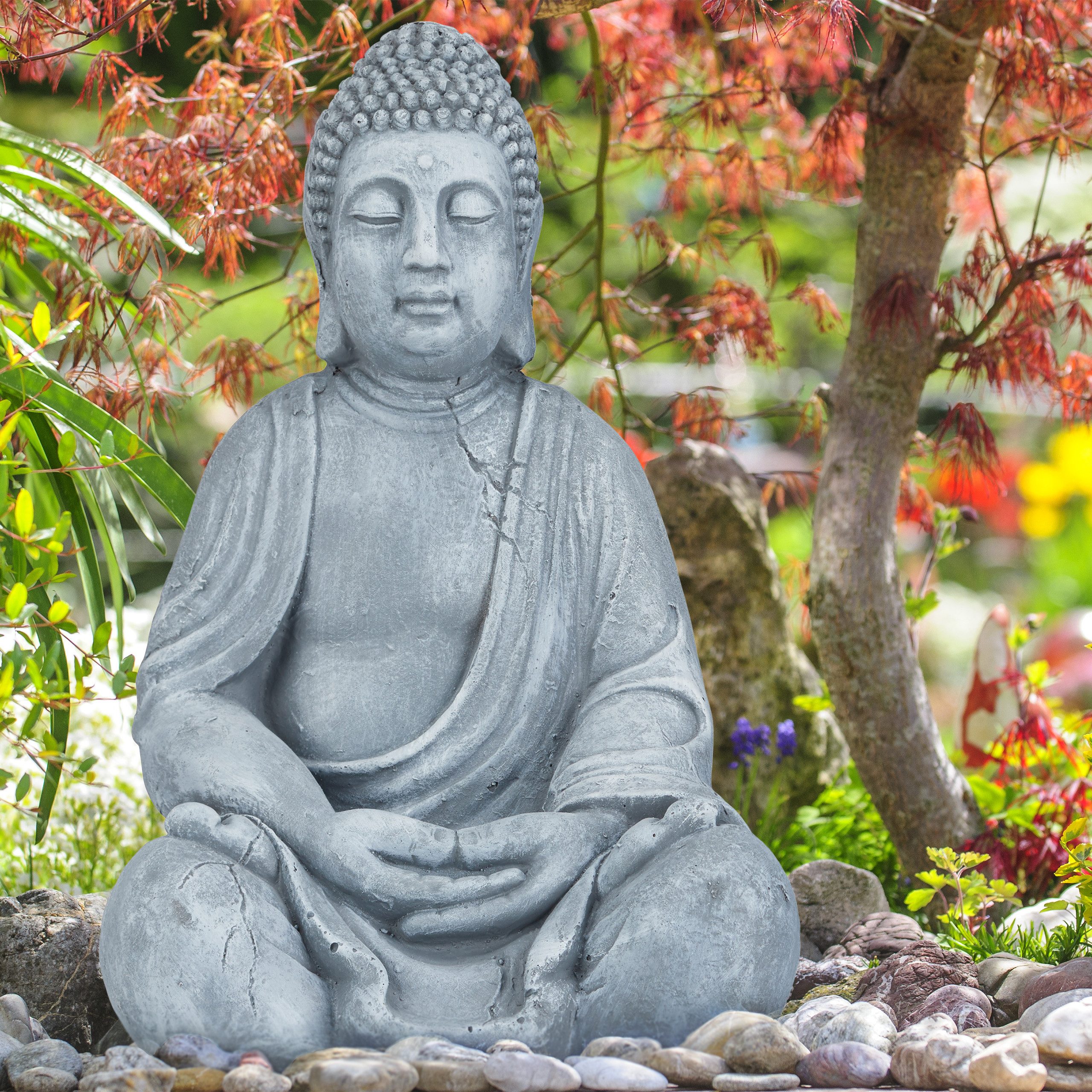 relaxdays Buddhafigur Buddha Figur 50 cm (1 St), Dunkelgrau – Bild 5 von 5