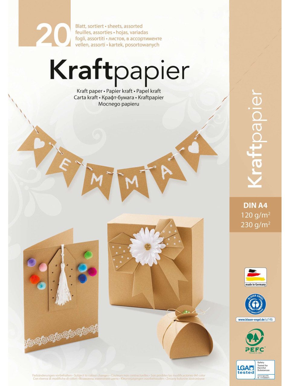 Folia Bastelkartonpapier Glorex Kraftpapier-Block Din A4 Kraftkarton 20