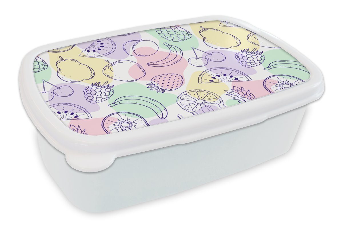 MuchoWow Lunchbox Muster - Lebensmittel - Sommer, Kunststoff, (2-tlg), Brotbox für Kinder und Erwachsene, Brotdose, für Jungs und Mädchen weiß