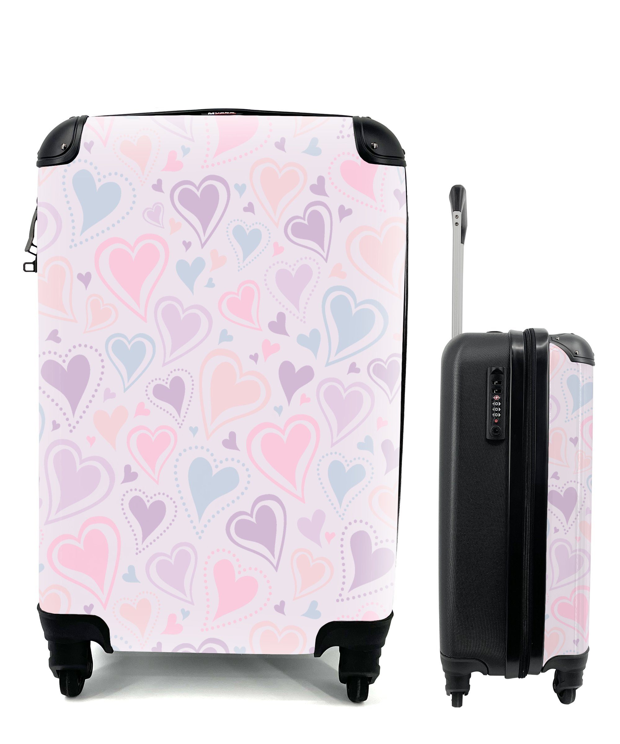 MuchoWow Handgepäckkoffer Mädchen - Trolley, - mit Herzen Ferien, Reisetasche für - Reisekoffer Mädchen Schnittmuster rollen, - Handgepäck 4 - Kinder, Rollen, Kinder