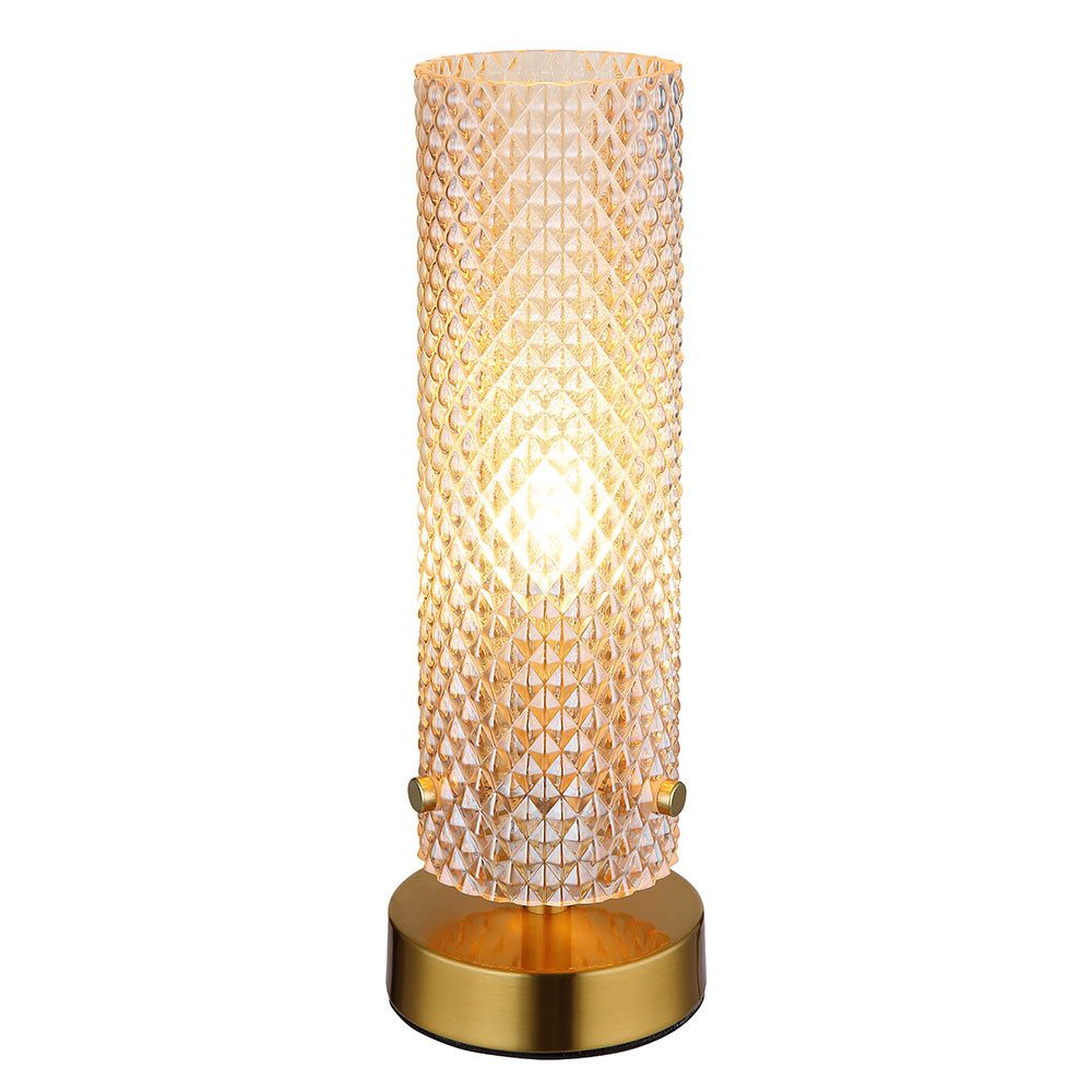 GLOBO LIGHTING LED Nachttischlampe, Leuchtmittel inklusive, Warmweiß, LED Tischleuchte Wohnzimmerlampe goldfarben Schalter Glas H 28,5 cm