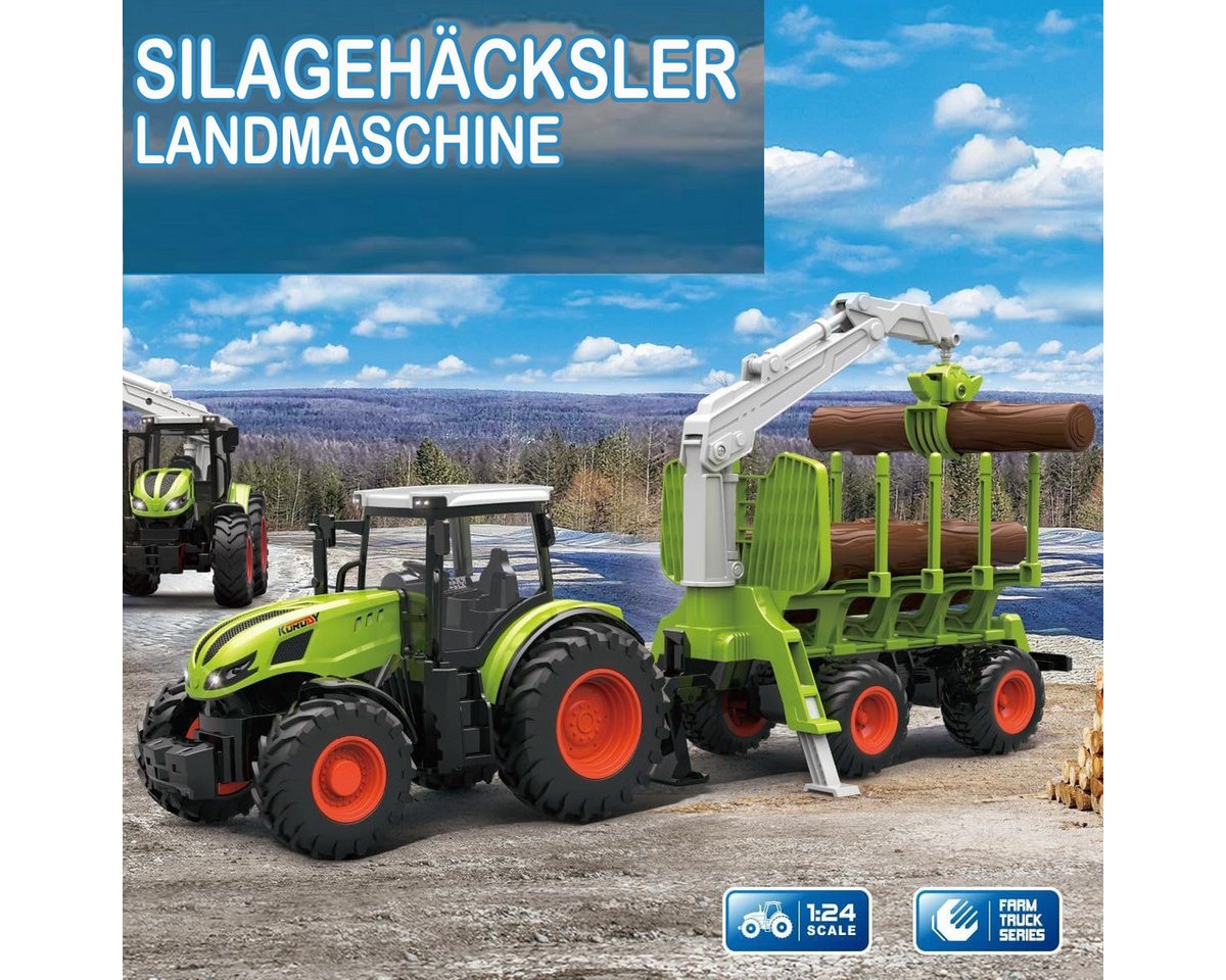 Thumbnail - Esun RC-Traktor Ferngesteuerter Traktor Ferngesteuert, RC Traktor mit Anhänger (Set, Komplettset), Holzgreifer, 4 Holzst...