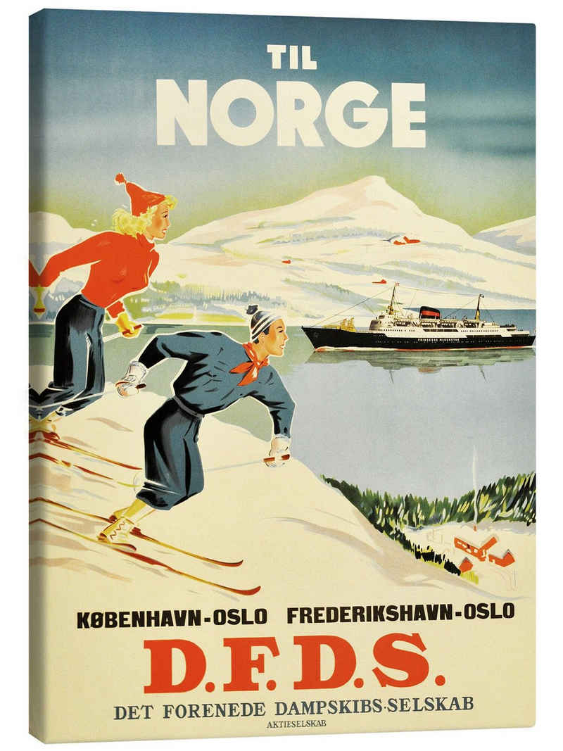 Posterlounge Leinwandbild Vintage Ski Collection, Nach Norwegen, Vintage Illustration