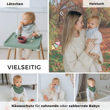 furora BABY Dreieckstuch Halstuch Baby (Set 4 Stück): weiche Bio-Musselin Baumwolle, Lätzchen, Sehr weich, Druckknöpfe für 3 Größen